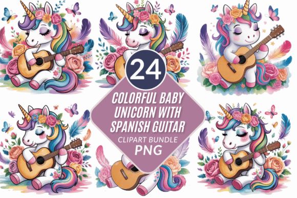 Colorful Baby Unicorn with Spanish PNG