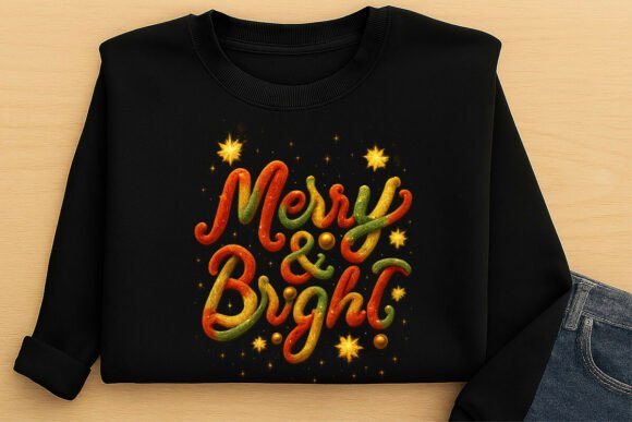 Faux Yarn Merry Bright PNG T-shirt Design