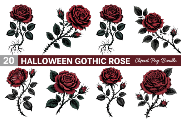 Halloween Gothic Rose Clipart PNG Bundle