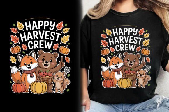 Happy Harvest Crew Animals Vector Shirt Design