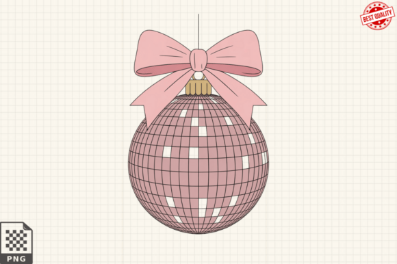 Pink Disco Ball Ornament with Bow PNG