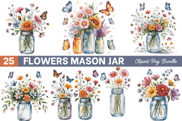Watercolor Flowers Mason Jar Clipart PNG: Elevate Your Creative Projects